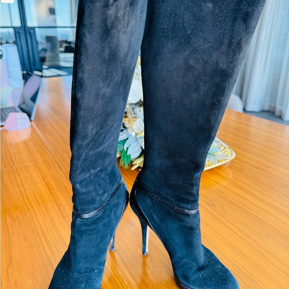 Jimmy Choo Black Suede Python Heeled Boots - Picture 4 of 8